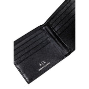 Armani Exchange mens black textured wallet with ax logo, printed leather design for fall winter use
