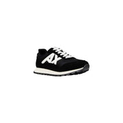 Armani Exchange men’s black running sneaker with white laces and off-white contrasting midsole