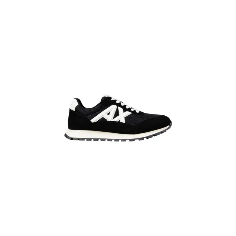 Armani Exchange men’s black running sneakers with white laces white ax logo and contrasting white midsole