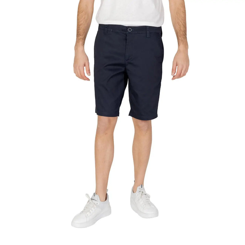 Armani Exchange men’s navy blue cotton blend chino shorts with classic fit and button closure front view