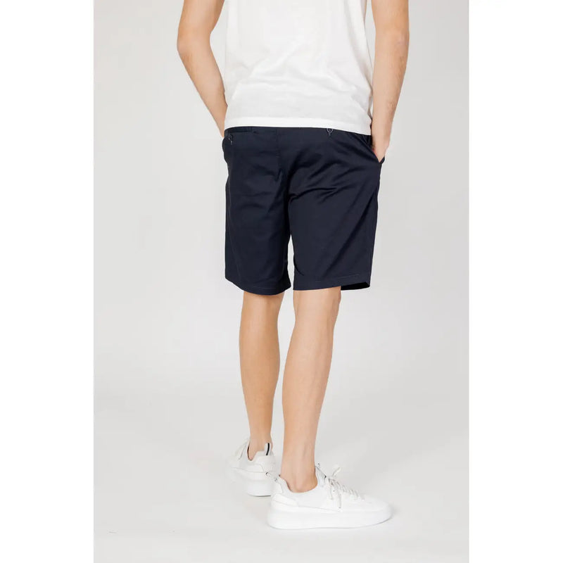 Armani Exchange men’s blue cotton blend chino shorts with a clean tailored fit and subtle stitching details