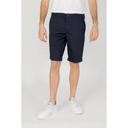 Armani Exchange men’s navy blue classic fit chino shorts with button closure made of cotton blend fabric