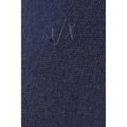 Armani Exchange men’s dark blue wool-blend knit sweater with subtle embroidered logo on the front