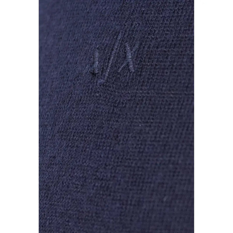 Armani Exchange men’s dark blue wool-blend knit sweater with subtle embroidered logo on the front