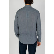 Armani Exchange men’s classic grey long sleeve button-down shirt with subtle geometric pattern in dark gray