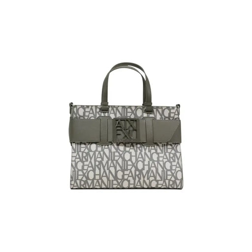 Armani Exchange Sac cabas à motifs noirs et gris avec anses vert olive