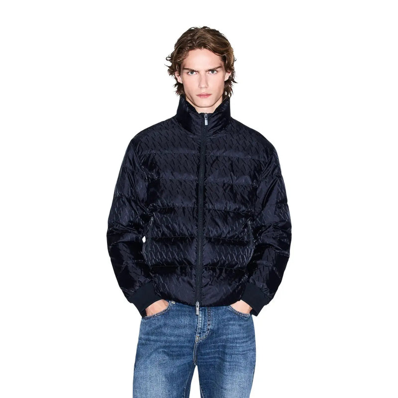 Armani Exchange Doudoune noire pour homme à motif géométrique matelassé et poignets côtelés, vue de face