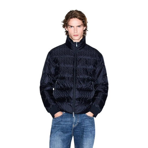Armani Exchange Doudoune noire pour homme à motif géométrique matelassé et poignets côtelés, vue de face