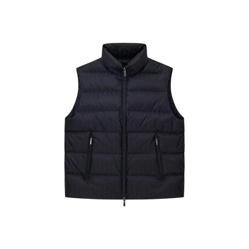 Armani Exchange Doudoune noire pour homme, matelassée, à col montant et fermeture éclair sur le devant (vue de face).