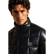 Armani Exchange Doudoune noire pour homme, finition matelassée brillante et logo rond, vue de face