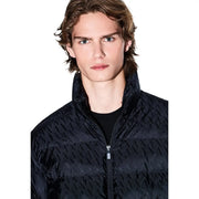 Armani Exchange Doudoune noire pour homme à motif géométrique matelassé et col montant, vue de face