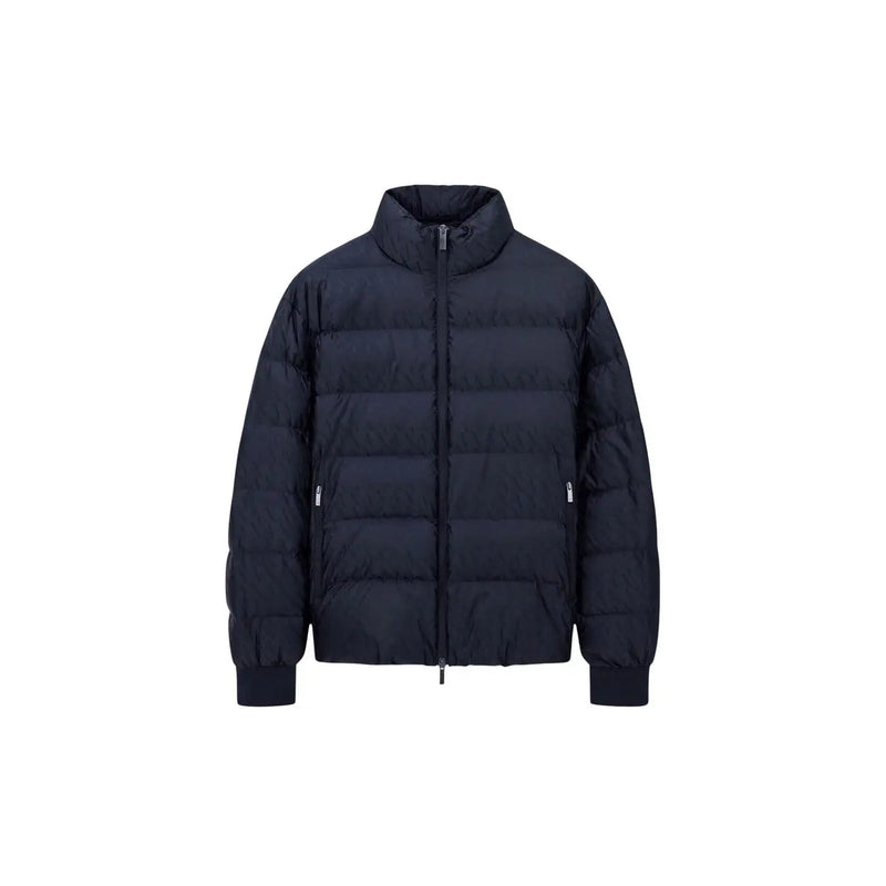 Armani Exchange Doudoune homme bleu marine foncé à col montant et surpiqûres horizontales, vue de face