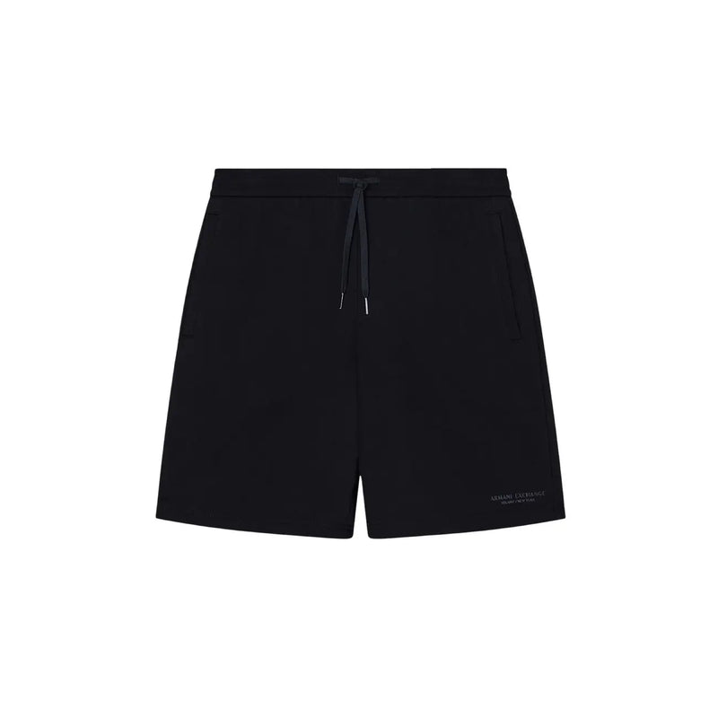 Armani Exchange Short noir pour homme, taille élastiquée avec cordon de serrage et logo discret sur le bas de la jambe droite, vue de face