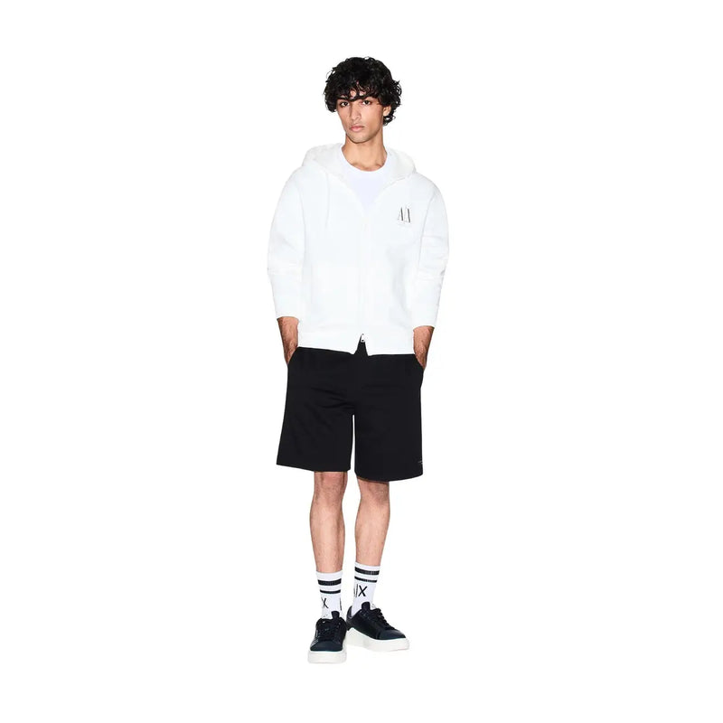 Armani Exchange Sweat à capuche blanc pour homme avec logo noir discret sur la poitrine, vue de face