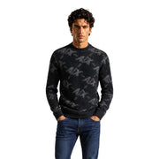 Armani Exchange Pull pour homme en maille gris foncé à motif abstrait gris clair, vue de face