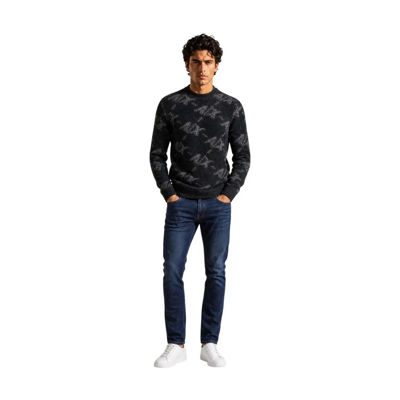 Armani Exchange Pull pour homme noir à motif abstrait blanc discret, vue de face