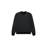 Armani Exchange Pull pour homme noir à motif répété de logo hache argenté, vue de face