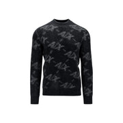 Armani Exchange Pull pour homme en maille noire à motif abstrait gris clair, vue de face