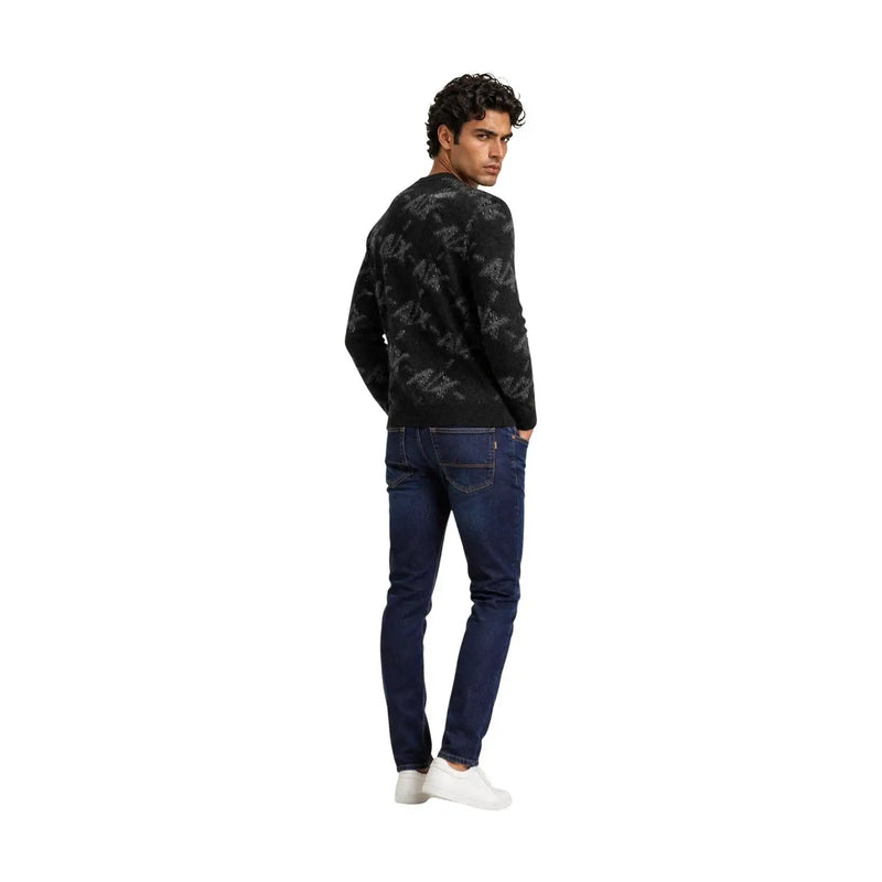 Armani Exchange Pull pour homme en maille noire avec logo gris clair, vue de face