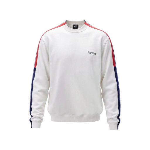 Armani Exchange Pull pour homme blanc à manches rayées rouges et bleu marine, vue de face