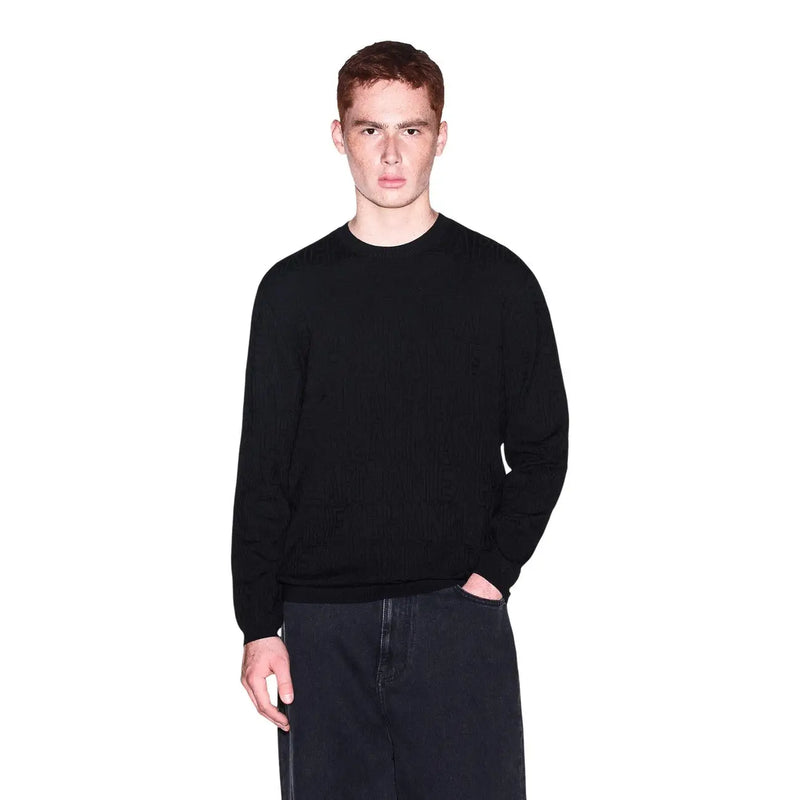 Armani Exchange viscose sweater for women in black with crewneck and fitted silhouette, front view