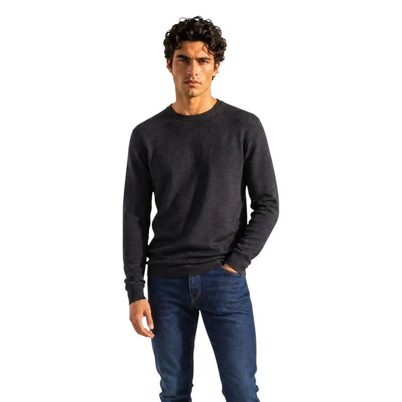Armani Exchange Pull en viscose pour homme, gris foncé, col rond et manches longues, vue de face