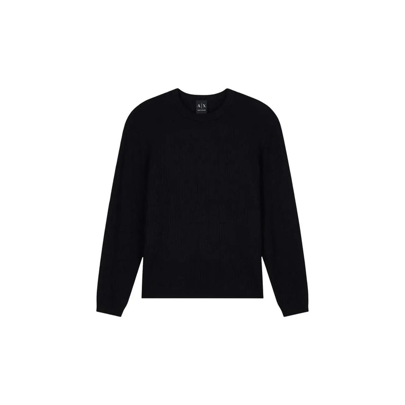 Armani Exchange viscose sweater for men in black with subtle texture and crew neck, front view