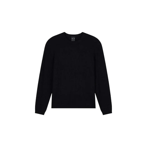 Armani Exchange Pull en viscose noire pour homme, à la texture subtile et au col rond, vue de face