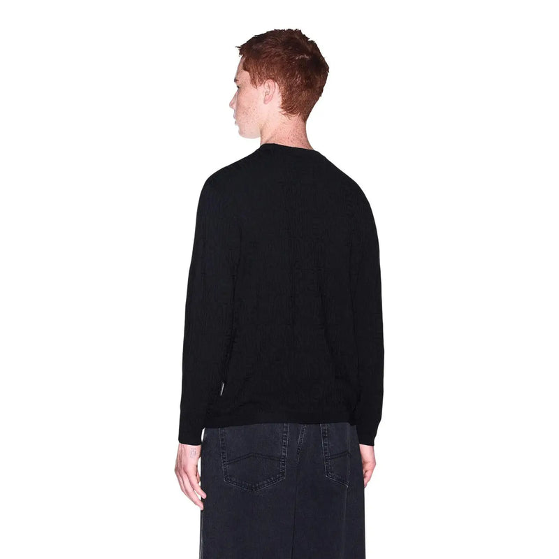 Armani Exchange viscose sweater for women in black with ribbed crew neckline and cuffs, front view