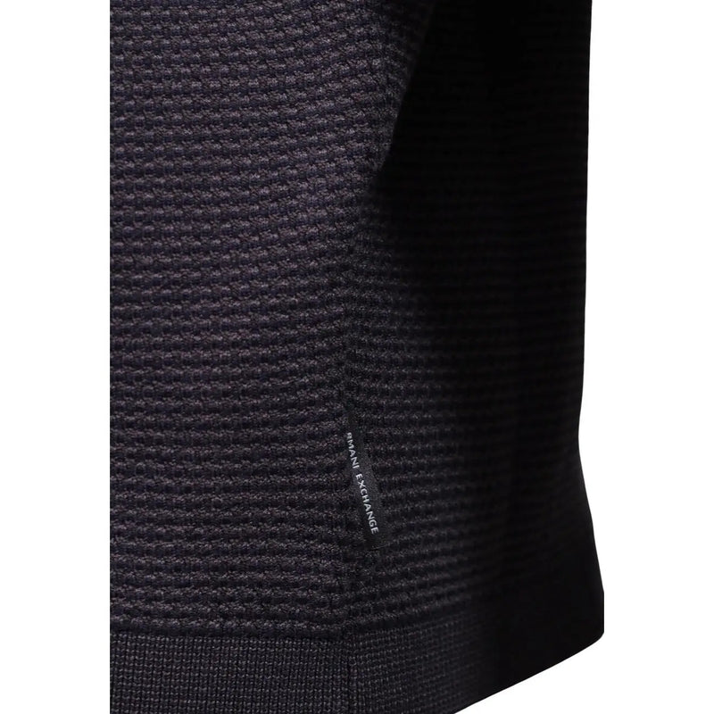 Armani Exchange Pull en viscose noir pour homme, à maille gaufrée et étiquette de marque, vue de face