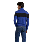 Armani Exchange Pull en viscose pour homme à rayures bleues et noires, col côtelé, vue de face