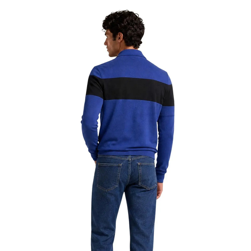 Armani Exchange Pull en viscose pour homme à rayures bleues et noires, col côtelé, vue de face