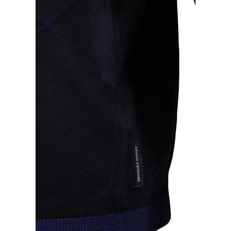 Armani Exchange Pull en viscose pour homme bleu marine foncé à motif géométrique discret et poignets côtelés, vue de face