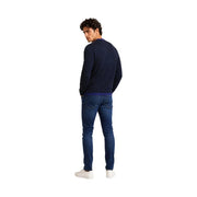 Armani Exchange Pull en viscose bleu marine pour homme avec col intérieur violet, vue de face