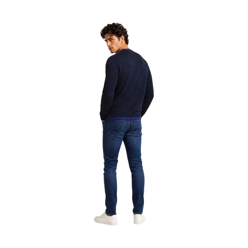 Armani Exchange Pull en viscose bleu marine pour homme avec col intérieur violet, vue de face