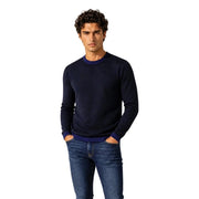 Armani Exchange Pull en viscose pour homme bleu marine avec poignets et ourlet côtelés bleu roi, vue de face