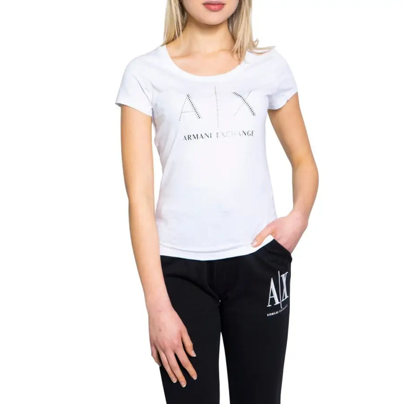 White Armani Exchange cotton print T-shirt for women with AX logo