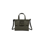 Armani Exchange Sac à main en cuir perforé vert olive avec doublure noire top poignées
