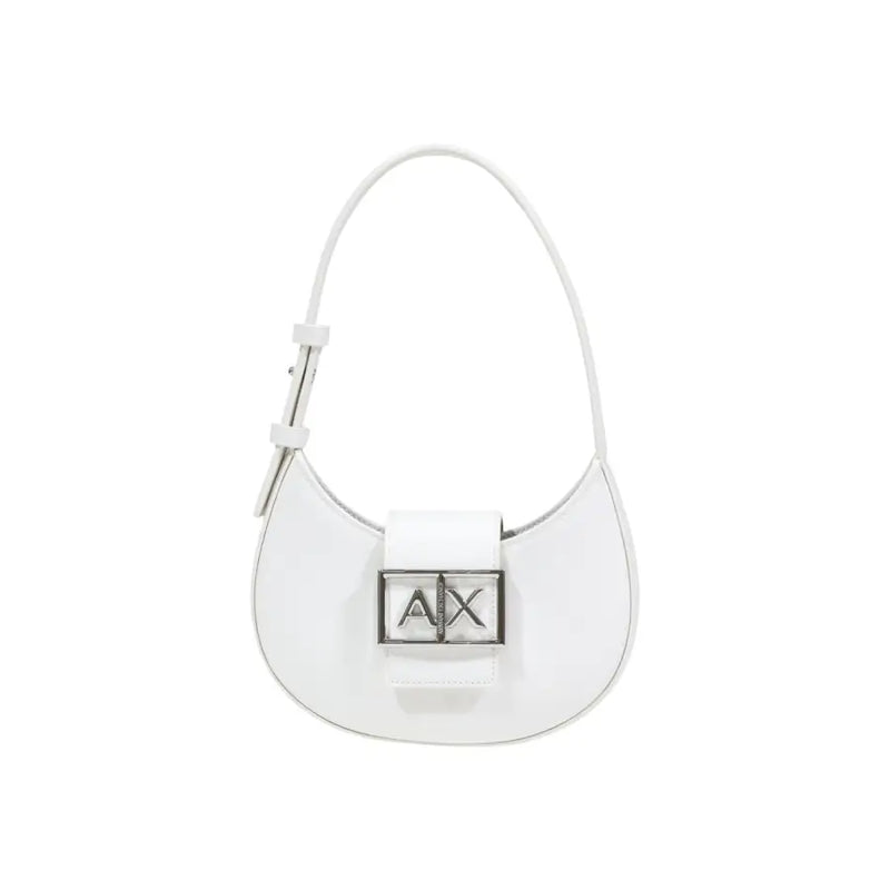 Armani Exchange white leather hobo bag with silver-tone ax logo clasp and zip closure for everyday use