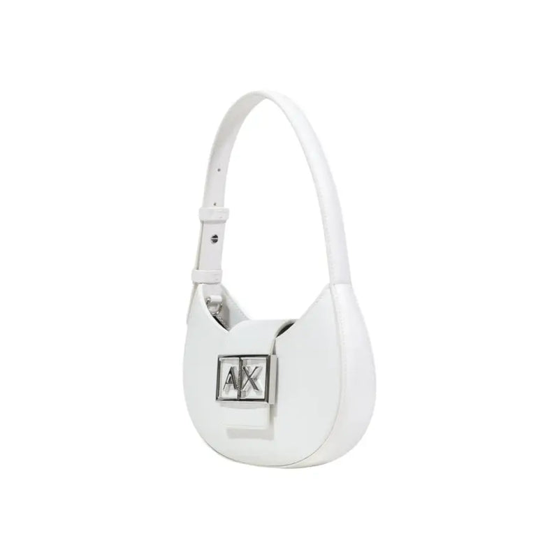 Armani Exchange Sac hobo en cuir blanc avec fermoir logo hache argenté