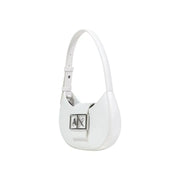 Armani Exchange white leather hobo bag with a zip closure and silver-tone ax logo clasp