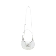 Armani Exchange white leather mini crossbody bag with silver ax logo plaque and adjustable strap with zip closure