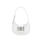 Armani Exchange white leather hobo bag with silver-tone ax logo clasp and zip closure for everyday use
