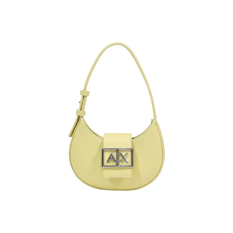 Armani Exchange Sac hobo en cuir jaune pâle avec plaque hache, fermeture éclair