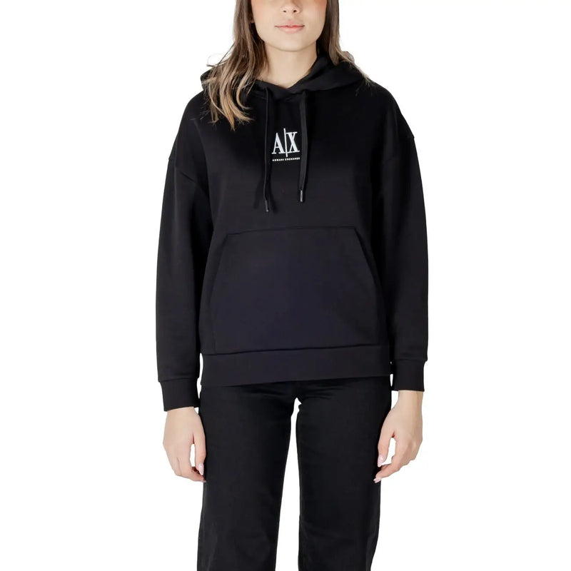 Armani Exchange Sweat à capuche noir pour femme avec logo blanc et poche avant, confectionné dans un mélange de coton confortable.