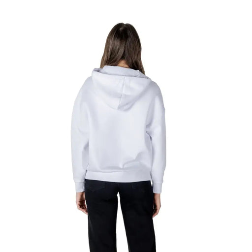 Armani Exchange womens white hooded sweatshirt with relaxed fit and ribbed cuffs