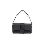 Armani Exchange Sac bandoulière en cuir grainé noir avec fermoir logo métallique