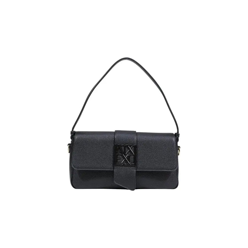 Armani Exchange Sac bandoulière en cuir grainé noir avec fermoir logo métallique