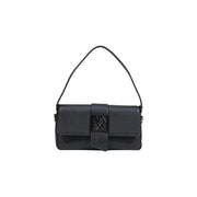 Armani Exchange black pebbled leather crossbody bag with metallic logo clasp