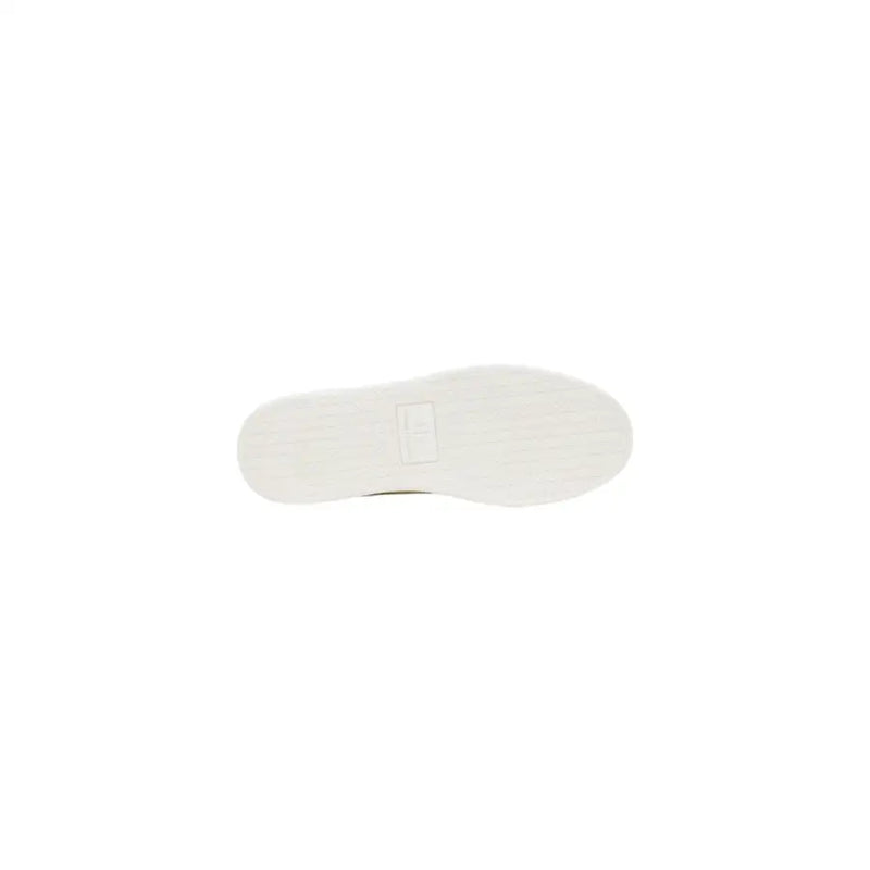 Armani Exchange white polyester sneakers for men showing white rubber sole with minimalist rectangular logo imprint